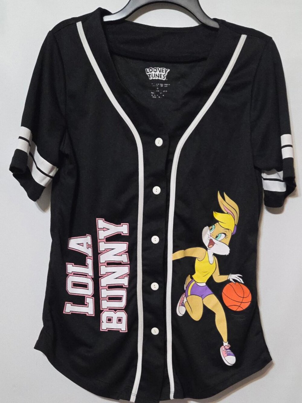 Looney Tunes Lola Bunny Basketball Graphic Mesh Baseball Jersery Black SIZE: XL